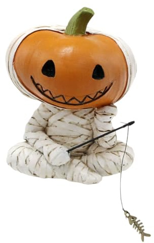 Halloween Figurer - Dekorationspumpa | Harts Mummy Fishing Design | Hyllbord Gothic Sky Statyer | Fall Halloween Harts Skelett Fisherman Ornament | Accent Piece Party