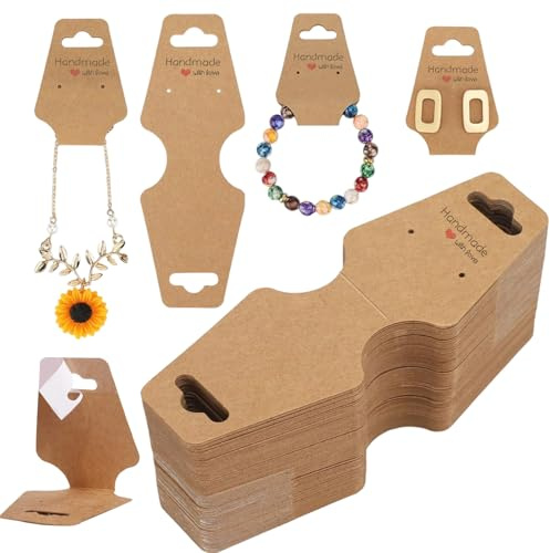 100 PCS Jewellery Display Cards, Self-Adhesive Kraft Hanging Display Card, Necklace, Bracelet, Earring, Keyring Display Cards
