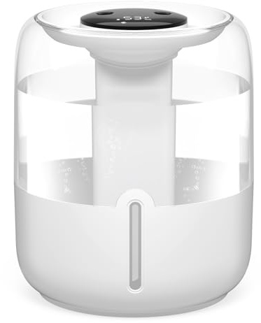 Ultra-Leiser Luftbefeuchter Schlafzimmer, 3.8L Oben Befüllbarer Raumbefeuchter, Luftbefeuchter Baby mit LED-Anzeige & Aroma Diffuser & Nachtlicht, 3 Modus, Ein-Klick-Taste für Pflanzen/Büro