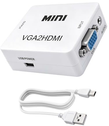 MEIRIYFA Adaptador VGA a HDMI, convertidor unidireccional VGA (Source) a HDMI (TV/Monitor) 1080P con puerto de audio de 3,5 mm para PC, portátil, monitor HDTV, proyector (blanco)