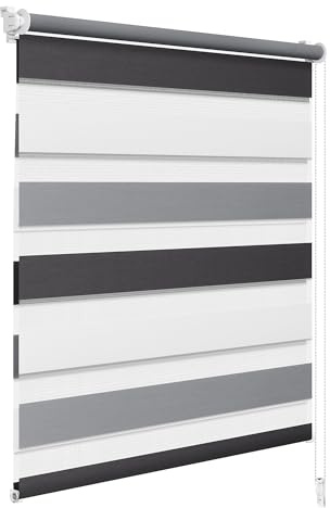 WOLTU Tenda a Rullo per interni Doppio Strato Giorno e Notte, Fissaggio a Morsetto Senza Foratura per Finestra o Porta,60x220 cm [Larghezza Tessuto: 57 cm], Bianco+Grigio+Antracit