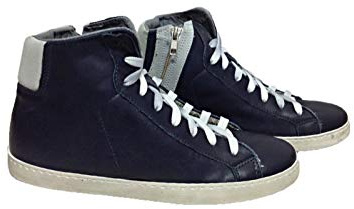 VIA CONDOTTI Scarpe Sneakers Alte Uomo Pelle Blu Ghiaccio Made in Italy Bicolor