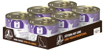 Dr. Link Spezial-Diät Katzenfutter für Katzen & Kater, bei Übergewicht, Proteinquelle Huhn & Weißfisch, Kartoffel – Kalorien- und fettreduziert, ohne Zuckerzusatz, L-Carnitin - 6x200g Dose