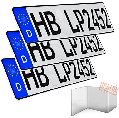 L & P Car Design Kennzeichen Auto KFZ 3 Stück 52cm x 11cm Nummernschild 520 x 110mm DIN Autokennzeichen Fahrradträger Anhänger LKW Wunschprägung amtliches Autoschild (3 Stück)