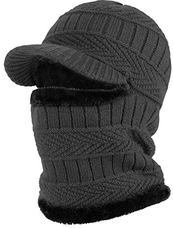 AYPOW Winter Knit Balaclava Beanie Hat with Flexible Neck Warmer, Unisex Windproof Warm Ski Face Mask for Outdoor Sports -Black