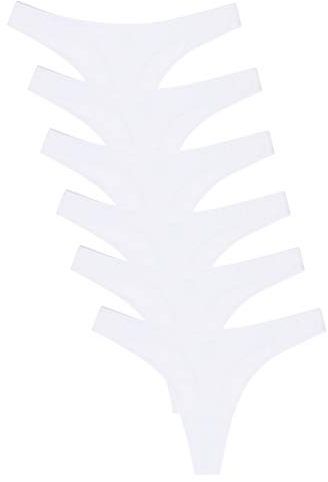 Channo Baumwolle Tanga Set Damen, Unsichtbare Frauen Unterwäsche, Nicht Abfärbender, Atmungsaktiver String Tanga 6er Pack, Weiß, S/M