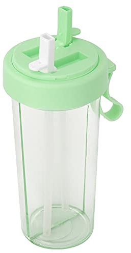 Dual-Use Bottle, 600ml Portable Two Straws Couple Water Bottle, Double Sided Drink Cup, Two-Layer Water Bottle for Outdoor Travel Sport(Green)