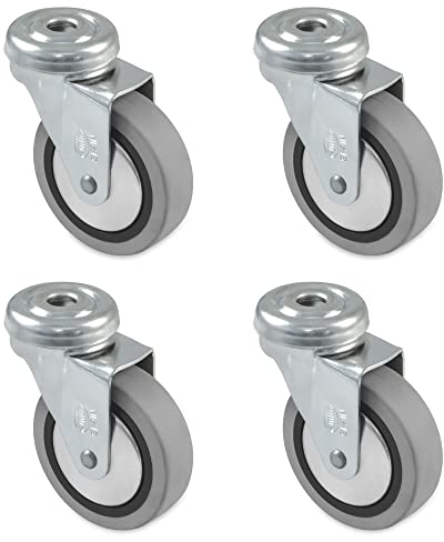Amig - Pack de 4 ruedas para muebles mod. 2504, con agujero y rodamientos, Medida: 30 mm, Carga máxima por rueda: 15 kg, Fabricadas con goma, Color gris, Sin freno
