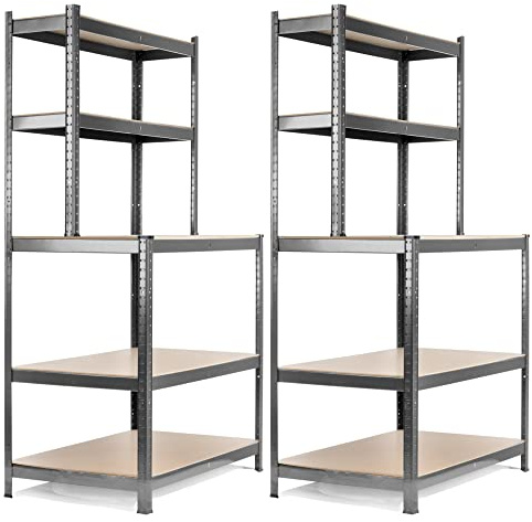 Stagecaptain 2x WBR-175 SR scaffale da banco lavoro con 5 ripiani, 2 profondità, portapesi per officina, magazzino, cantina, dispensa. Superficie robusta a 97 cm, colore argento.