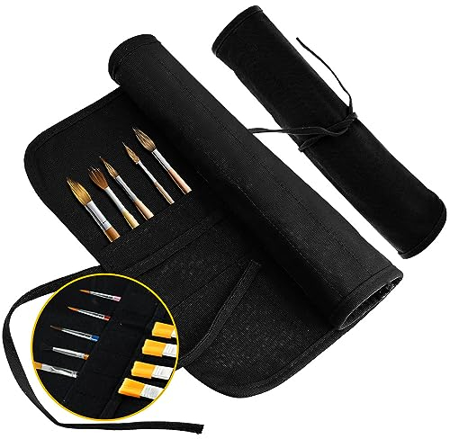 skytowards Bolsa para Pinceles de Pintura 22 Ranuras Estuche para Pinceles Funda para Pinceles Artisticos Bolsa Enrollable Cepillo Bolsa de Cepillo de Pintura para Guardar Cepillo, Lápices (Negro)