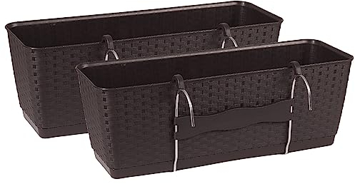 Tymar Blumenkästen für Balkon, Geländer, 2er-Pack, Rattan Optik, inkl. Bewässerungssystem ((2 Pack) Braun; 60 cm)