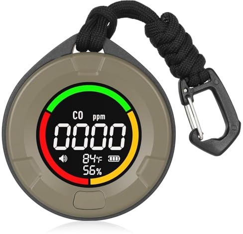 HAKINAKU Tragbarer CO-Melder Kohlenmonoxidmelder, Mobiler CO-Warner Kohlenmonoxid Warnmelder, CO-Messgerät CO-Messer mit Temperatur- & Luftfeuchtigkeitsanzeige, für Reise Camping, PTH-10D-Grün