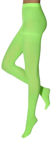 krautwear Collant da donna e ragazza, 60 denari, carnevale, sport, colori neon, Verde fluo, L-XL