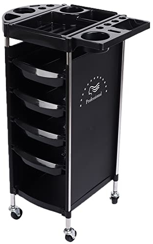 Carrello per Parrucchiere a 6 Piani, Carrello per Salone, Carrello per Cosmetici, Carrello da Lavoro, Salone, Spa, Studio Cosmetico, Carrello di Servizio, Nero con Ruote Universali