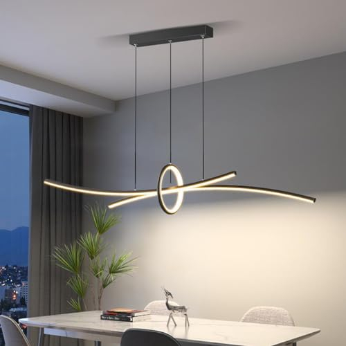 Aleaty 110cm LED Suspension Moderne Table à Manger Avec Télécommande - Hauteur Réglable Pour Salon (Noir)