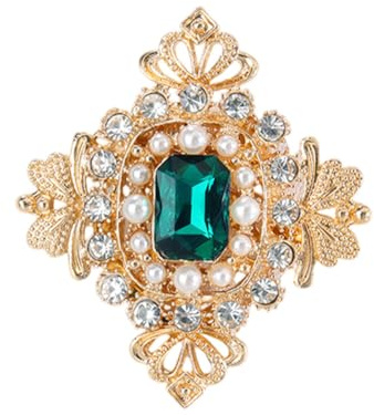 ISAKEN Broche de esmeralda, elegante broche de perlas de piedras preciosas de moda con diamantes de imitación, broche vintage de esmeralda, pin de moda para mujeres y niñas, accesorios de joyería de