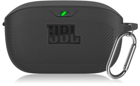 Étui de Protection en Silicone Compatible avec JBL Wave Buds/JBL Vibe Buds, étui de Protection Souple Antichoc, étui de Protection pour Casque avec Porte-clés (Noir)