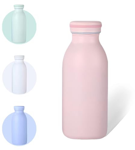 AMFUN Botella Térmica Aislada, 350ML Polvo de Durazno Botella de Acero Inoxidable, Botella Térmica a Prueba de Fugas, para Agua Potable Fría y Caliente Café Leche