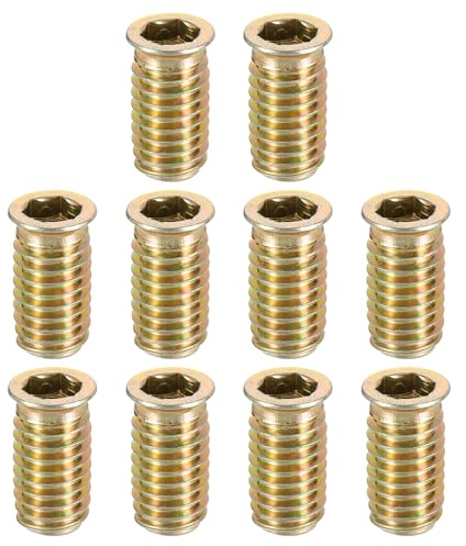 sourcing map Wood Furniture M10x30mm Threaded Insert Nuts Interface Hex Socket Drive 25pcs