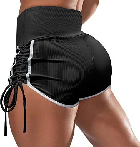 BIKETAFUWY - Costume da Pole Dance con Cordoncino Laterale, Pantaloncini Sportivi Donna Booty Butt Scrunch, Pantaloncini Sexy da Pole Dance a Vita Alta, Pantaloncini da Yoga, Hot Pants Ciclista Donna