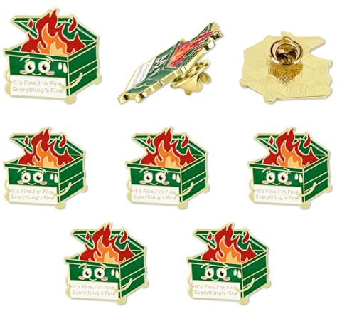 5 St Dumpster Fire Pin, Emalj Lapel Brosch Pins med 5 Knappar Positiva Emalj Pins Inspirational It's Fine I'm Fine Everything is Fine Pins Smyckespresenter till Jul