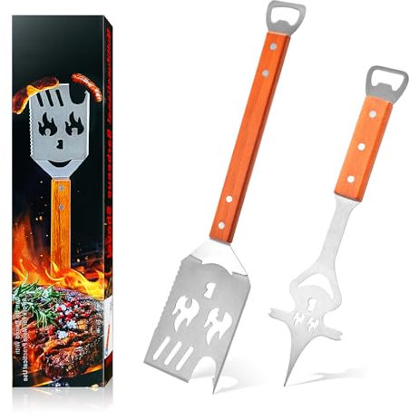 MARUKO Accessoires de BBQ, Ensemble D'outils de Gril 8 en 1, Pelle de Barbecue 42,5 cm, Cadeaux de BBQ pour Les Hommes, Fourche, Scie, Ouvre-Bouteille pour la Cuisson sur Le Gril