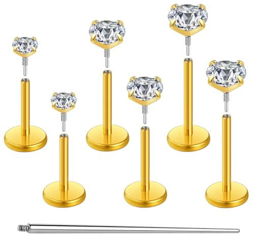 Gotumo 18G Flat Back Earrings Stud Nose Ring Titanium Internal Thread Tragus Labret Cartilage Lip Medusa Conch Body Piercing Jewelry Nose Stud Hypoallergenic for Women Men(Gold S)