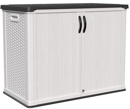 Patiowell 26 Cu.ft Plastic Outdoor Storage Cabinet, Lockable Waterproof Horizotal Storage Shed, Tool Box for Patio, Garden Tools, Garbage Cans, Pool Supplies, Easy Assembly, White(Not Include Shelves)
