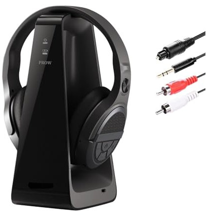 Wireless Headphones for TV Elderly with Big Buttons, 15H and 0 Delay, Charging Base with 2.4GHz Transmitter, Over-Ear Bluetooth Headphones, Optical Digital Output(TOSLINK)/RCA/3.5mm