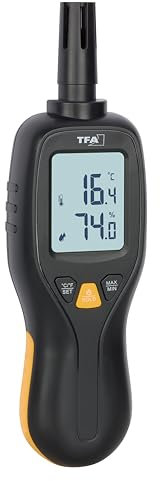 TFA Dostmann Igrometro professionale, misuratore di umidità digitale, 31.1066.01, veloce, preciso, da -50 a +70 °C, precisione 0,3 °C, termometro, funzione max min, retroilluminazione, nero