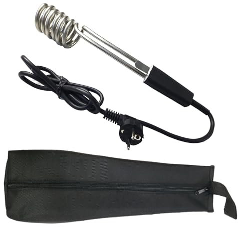 Novanetus Calentador GTN1.6 Calefactor de inmersión 1,6 kW 1600 W 230 V de ACERO INOXIDABLE, Hervidor eléctrico de viaje, color negro (con bolsa)