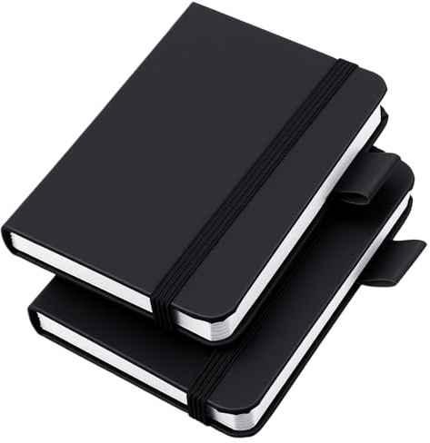 Bremorou 2-pack mini läderficka anteckningsblock set 7,6 cm x 10,16 cm liten journal anteckningsbok inbunden med tjockt fodrat papper, anteckningsblock i fickstorlek för kontor hem skola skrivmaterial