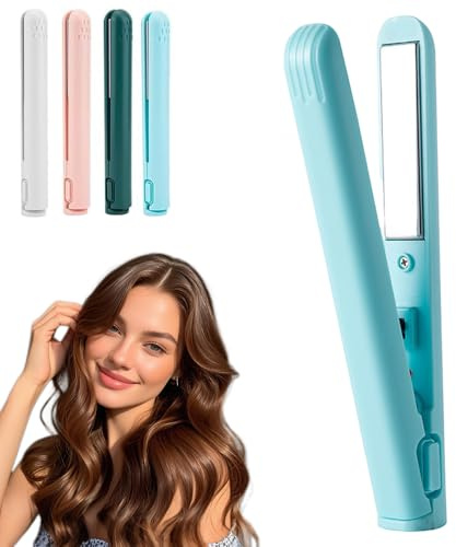 2 in 1 Mini Curling Iron,2-in-1 Portable Mini Curling Tongs for Short Hair,USB Plug-in Small Hair Straightener,Travel Size Mini Curling Iron,Heats Up Fast,for All Hair Types (Blue)