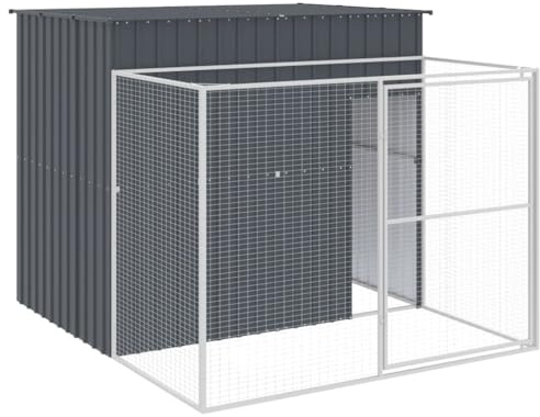 Emmtore Caseta Perros con Corral Acero galvanizado Gris 214x253x181 cm, Refugio para Animales