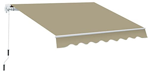 Outsunny 2.5m x 2m Garden Patio Manual Awning Canopy Sun Shade Shelter Retractable with Winding Handle Khaki