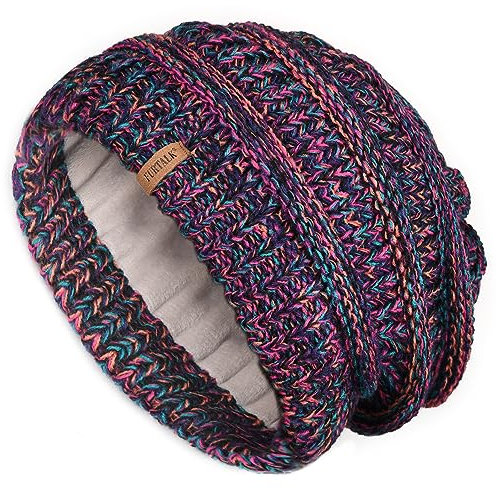 FURTALK Damen Beanie Mütze Warme Wintermütze mit Weichem Innenfutter Gefütterte Strickmütze,Himmelblau,Einheitsgröße