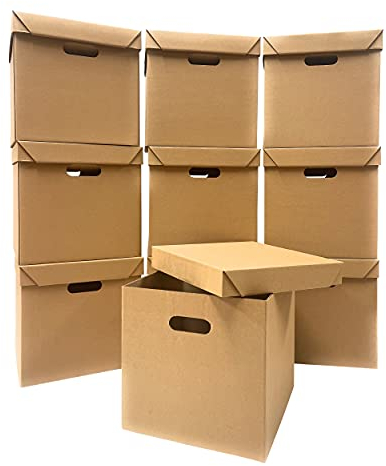 Pack of 10 Strong Cardboard Cube Storage Boxes with Lid and Handles