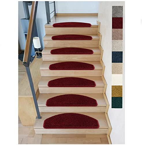 Kettelservice-Metzker Stufenmatten Emphoria Halbrund Bordeaux I weiche Shaggy Treppenmatten I 15 Stück
