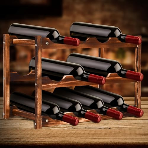 Sölmo Weinregal Holz, Dunkelbraun Echtholz Flaschenaufbewahrung, Flaschenhalter für 12 Flaschen, robust, hochwertig, leicht zu montieren, Set of 1-28x21x42,5 cm