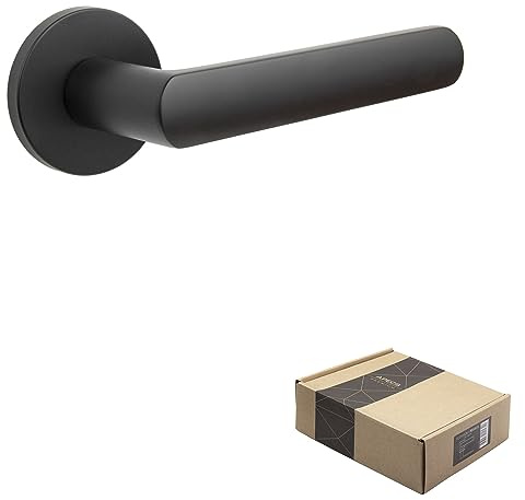 APECS Poignées de Porte Poignée de Porte Intérieure Noir Mat Poignée de Porte Moderne pour Porte d'Entrée et Porte Intérieure avec Rosaces Rondes Ensemble de Poignées avec Matériel de Montage