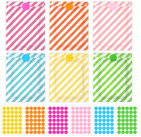 FINEASY 60 Stück Geschenktüten mit 210 Etikett, Candy Bar Tüten Papiertüten Kindergeburtstag Candybar Für Süssigkeiten Beutel Hochzeit Ostern Geburtstag Geschenk (Schrägstrich)