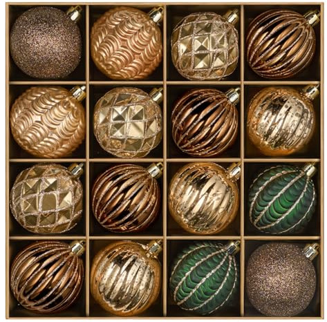 JORNOY Earth Tone Christmas Ornaments Set, 16ct Shatterproof Christmas Ball Ornaments Bulk for Xmas Decorations - 2.36 inch Plastic Decoative Hanging Ornaments for Xmas Tree Decor (Earth Tone)