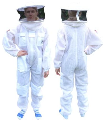 Children’s Professional 3-Layer Round Hat Ventilated Beekeeping Suit with Veil – Kids Protective Full Body Clothing