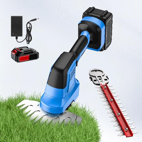 Taille-haie sans fil, 2 en 1 - Cisaille à gazon électrique 5200 tr/min - Avec batterie de 2000 mAh et 2 lames interchangeables pour le jardinage