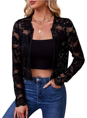 MINTLIMIT Women's Lace Shrug Long Sleeve Cropped Cardigan Elegant Open Front Floral Lace Bolero Shrug Top for Evening Dress