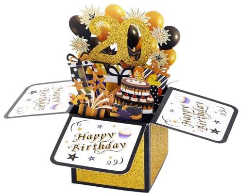 Gosknor Tarjeta Emergente 3D de Feliz Cumpleaños, Caja Emergente Colorida de Cumpleaños con Sobre y Tarjeta de Felicitación Tarjeta Emergente de Cumpleaños Genial para Hombres y Mujeres (20.°)