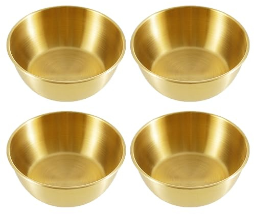 duoyif Cuencos de Aperitivo 12cm 4 piezas Dorado, Cuencos para Salsas de Acero Inoxidable, Cuenco de Servicio, Cuenco Redondo Pequeño para Salsas Aperitivos Snacks Especias Sushi (Oro, 12x4cm)