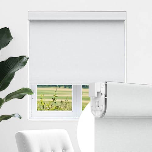 Allesin zen No Drill No Tools Blackout Roller Shades for Windows, 100% Blackout Linen Fabric,Renter-Friendly,UV Protection,Cordless Roller Blinds for Home, Office, Bedroom(White,22x48)