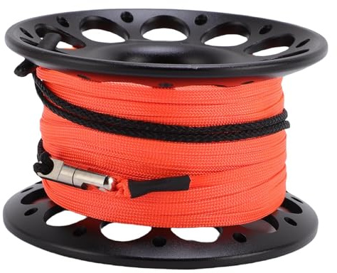 Luqeeg Tauchrolle, 98 Ft Edelstahl-Doppelhaken-Design, Spule Aus Luftfahrtaluminium, Vielseitig Einsetzbar für Tauchen, Speerfischen und Unterwasserabenteuer, Leicht und Langlebig (Black)