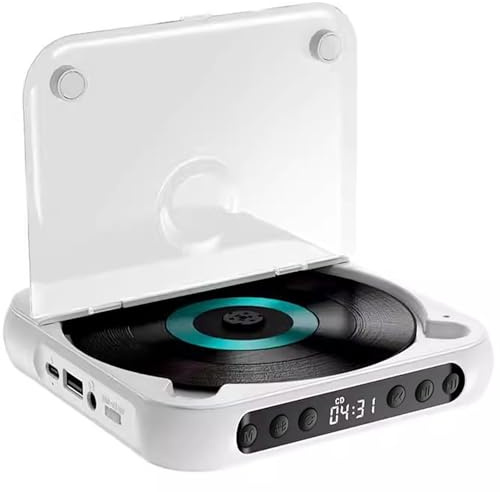 Bärbar CD-spelare med Bluetooth 5.3, laddningsbar personlig CD-spelare för hem, inbyggda HIFI-högtalare med dubbla hörlurar Jack 2000MAH Battery LCD-skärm, stöder CD/AUX/USB white
